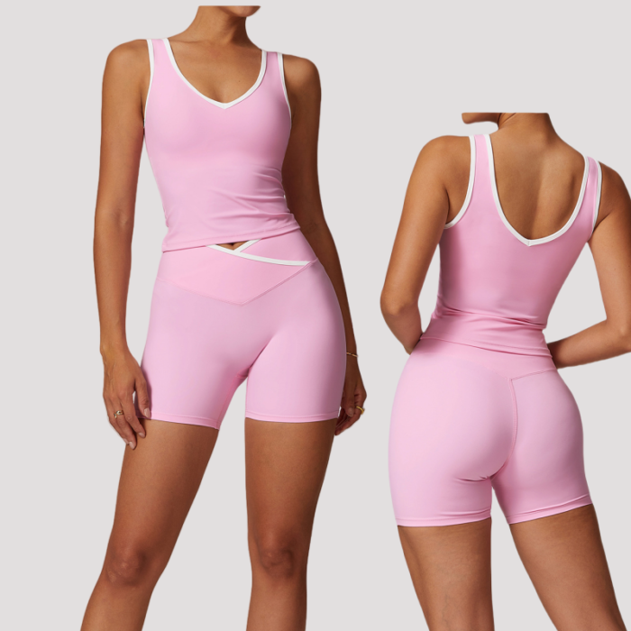 Built in Vests and Cross Waist Shorts Gym Suits
