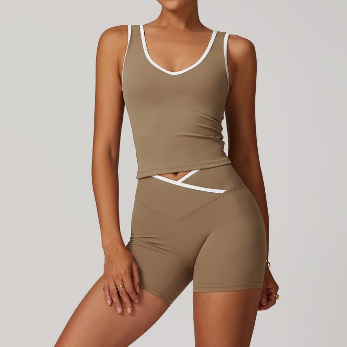 Built in Vests and Cross Waist Shorts Gym Suits - Image 3
