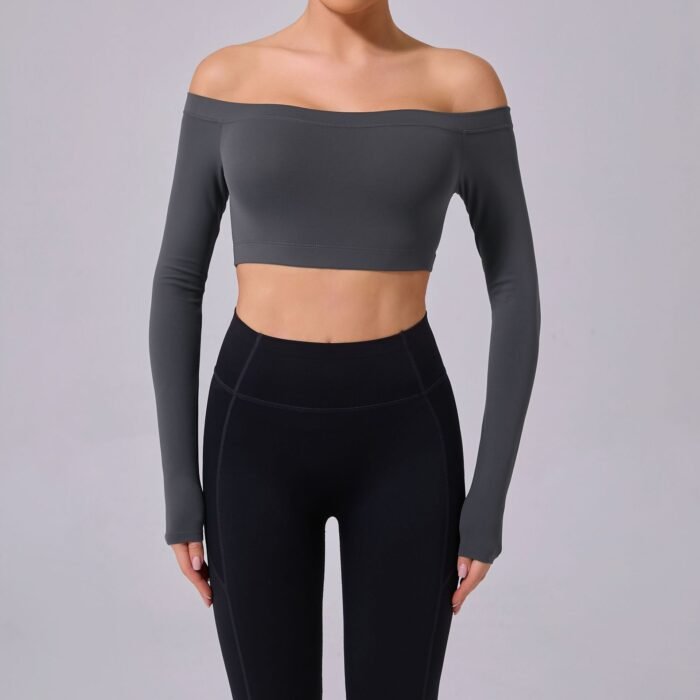 Long Sleeve Square Collar Gym Tops H010 - Image 5