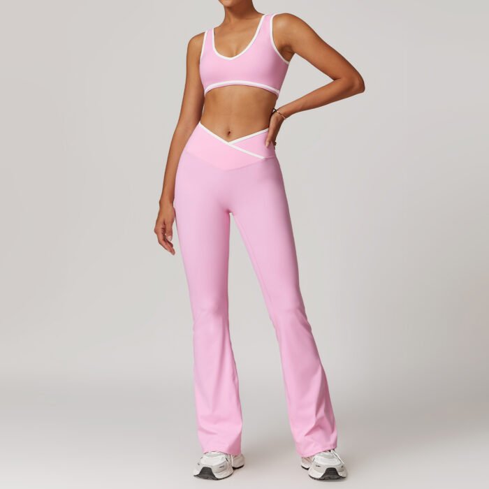 High Stretchy Vests and Flare Pants Fitness Suits H009 - Image 4