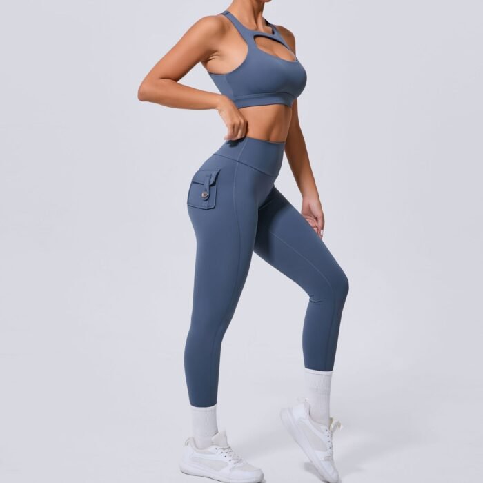 Push Up Sports bra and pockets pants fitness wear H011 - Image 3