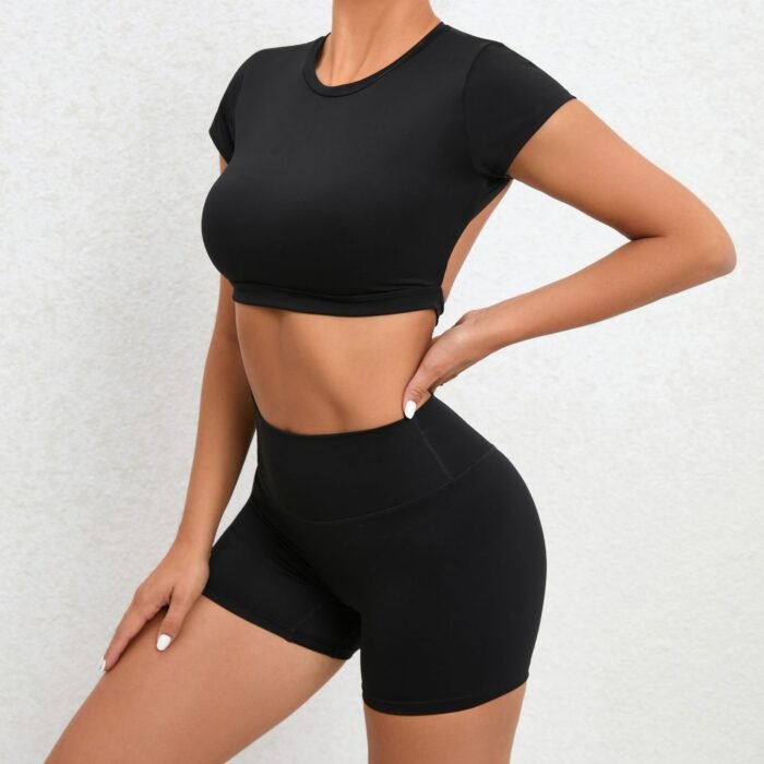 Short Sleeve Shorts and tights fitness Suits H012 - Image 4