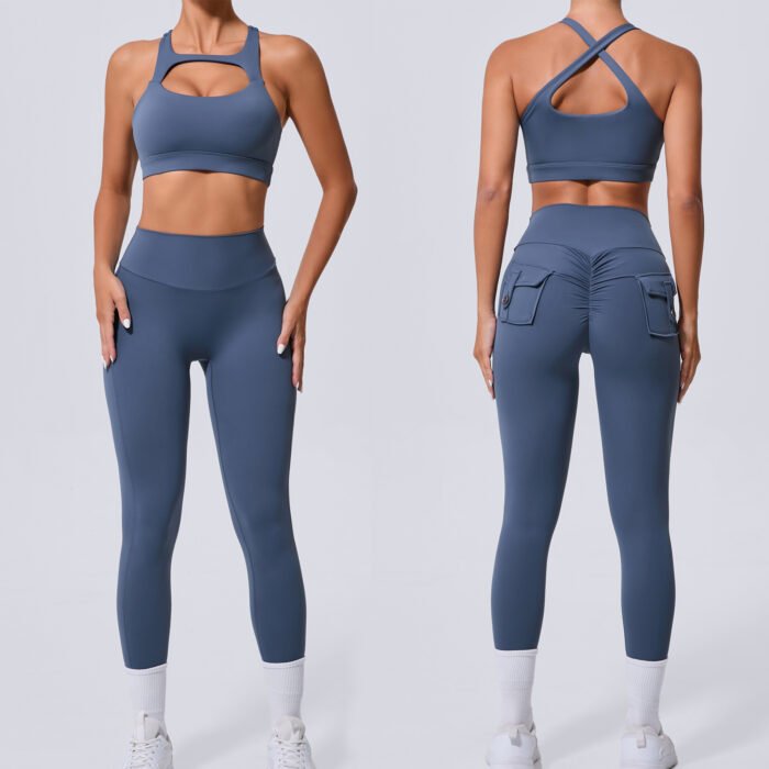 Push Up Sports bra and pockets pants fitness wear H011
