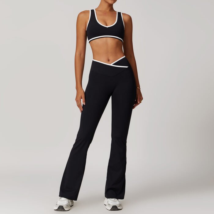 High Stretchy Vests and Flare Pants Fitness Suits H009 - Image 2