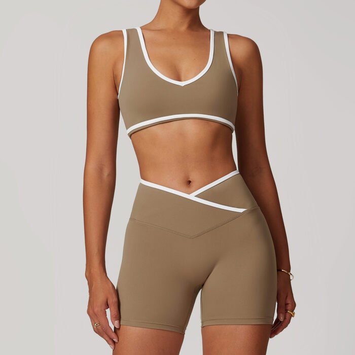 Contrast Patchwork Sports Bra Yoga Sets H006 - Image 3