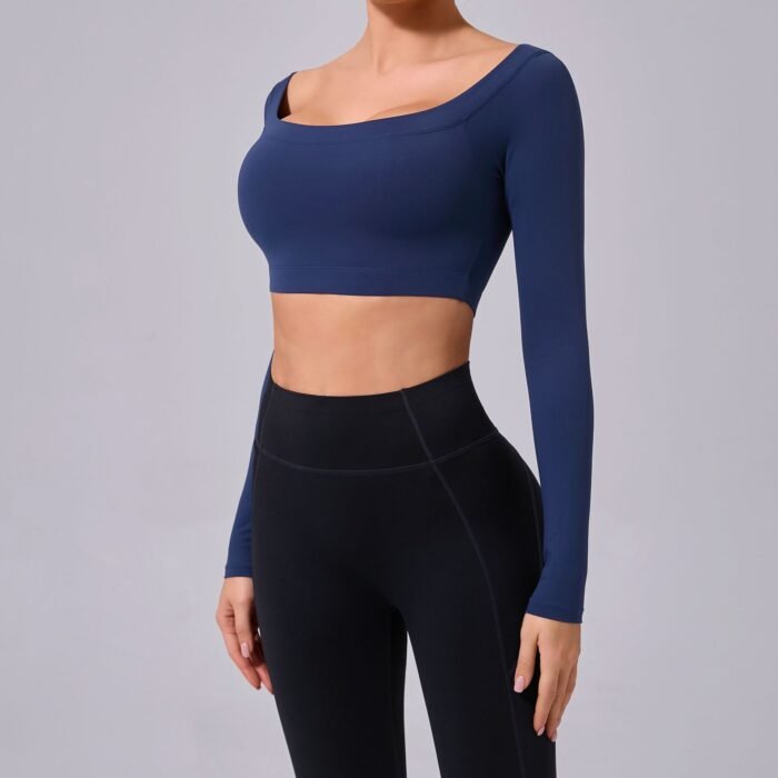 Long Sleeve Square Collar Gym Tops H010 - Image 2