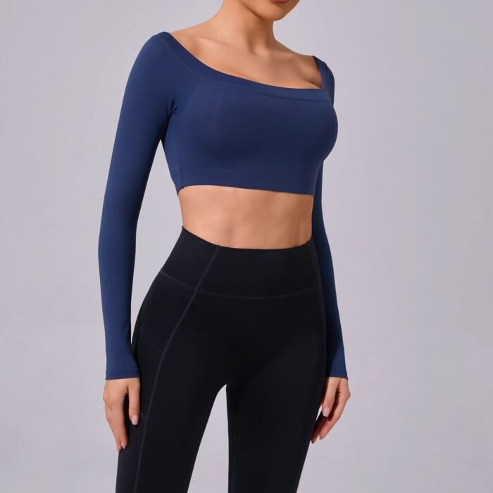 Long Sleeve Square Collar Gym Tops H010 - Image 3