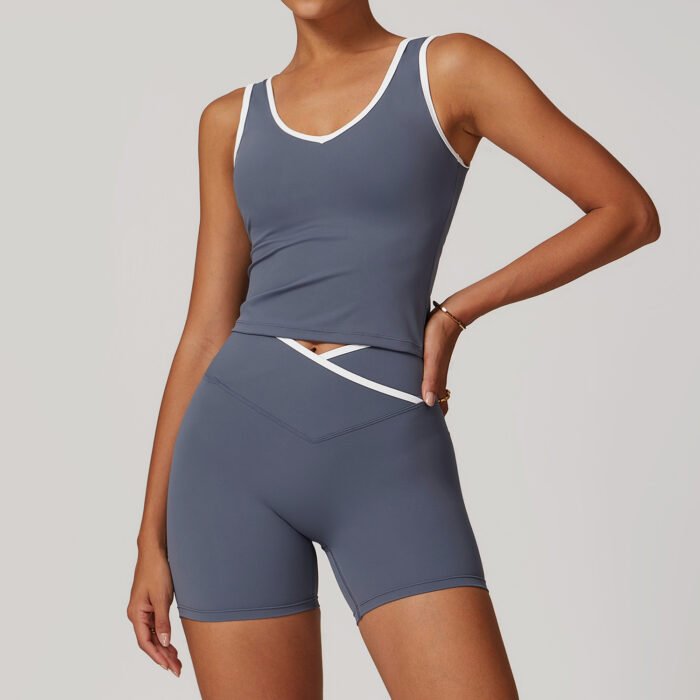 Built in Vests and Cross Waist Shorts Gym Suits - Image 4