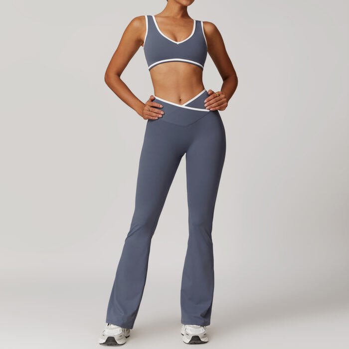 High Stretchy Vests and Flare Pants Fitness Suits H009 - Image 3