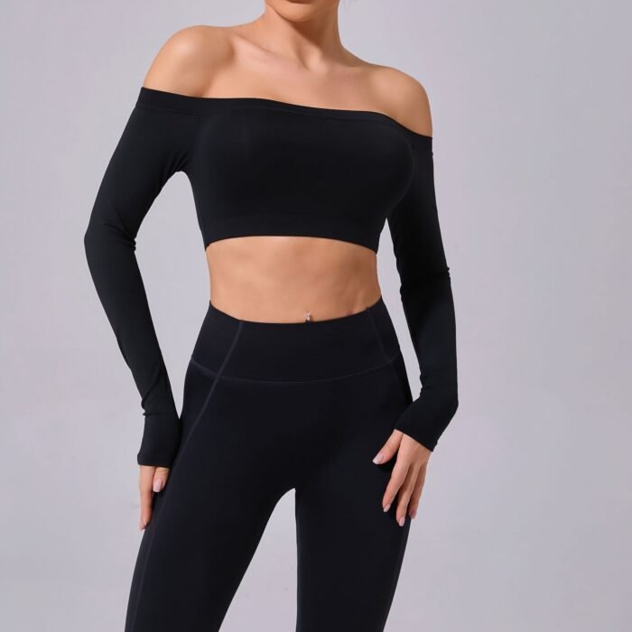 Long Sleeve Square Collar Gym Tops H010 - Image 7