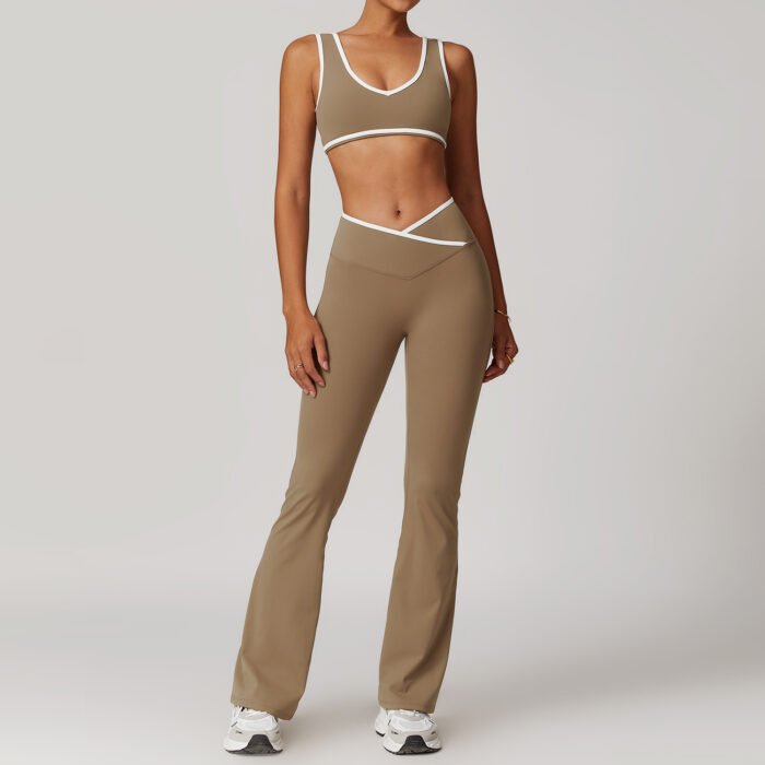 High Stretchy Vests and Flare Pants Fitness Suits H009 - Image 5