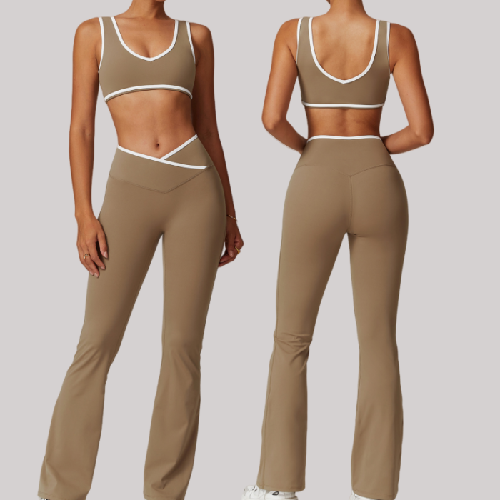 High Stretchy Vests and Flare Pants Fitness Suits H009