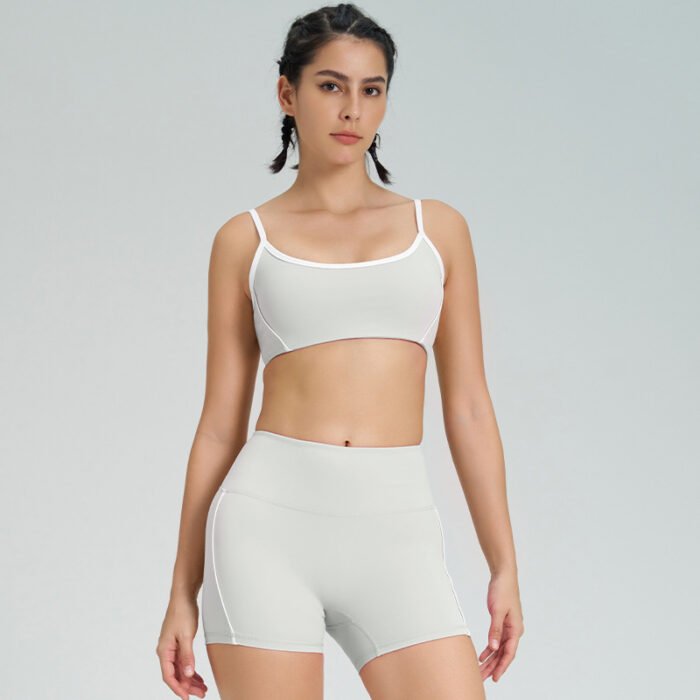 Color Patchwork Sports Bra and Bike Shorts Workout Suits H020 - Image 9