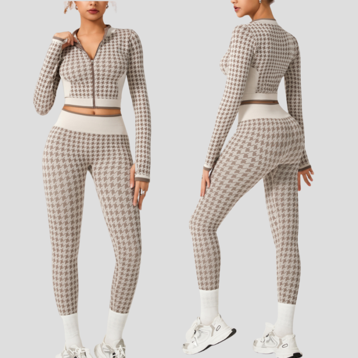 Hounds Tooth Pattern Pilate Clothes Gym Suits H025