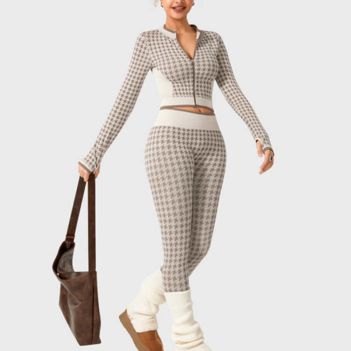 Hounds Tooth Pattern Pilate Clothes Gym Suits H025 - Image 6