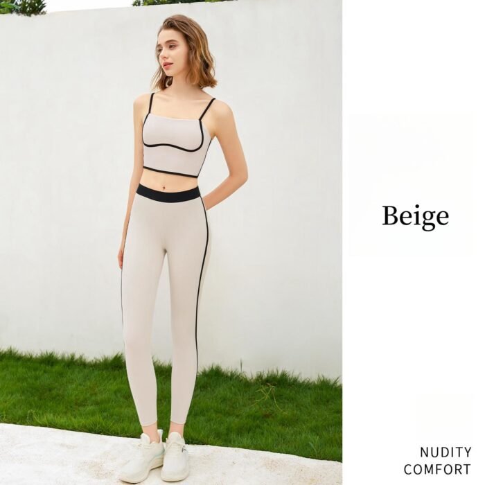 Color Patchwork Bran and Legging Gym Suits H023 - Image 2