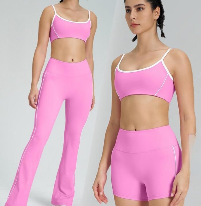 Color Patchwork Sports Bra and Flare Pants Workout Suits H019