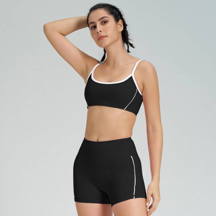 Color Patchwork Sports Bra and Bike Shorts Workout Suits H020 - Image 6