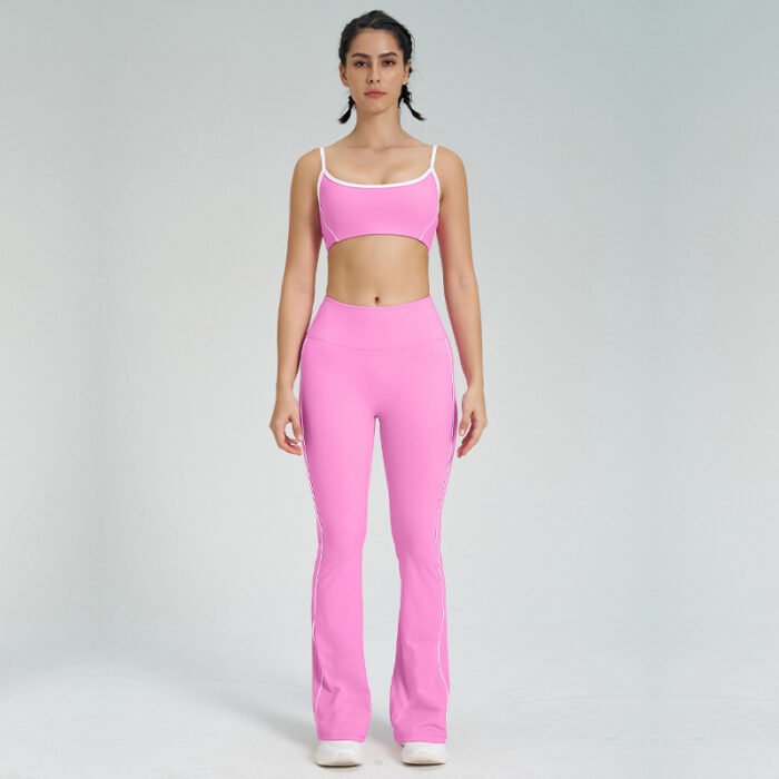 Color Patchwork Sports Bra and Flare Pants Workout Suits H019 - Image 3