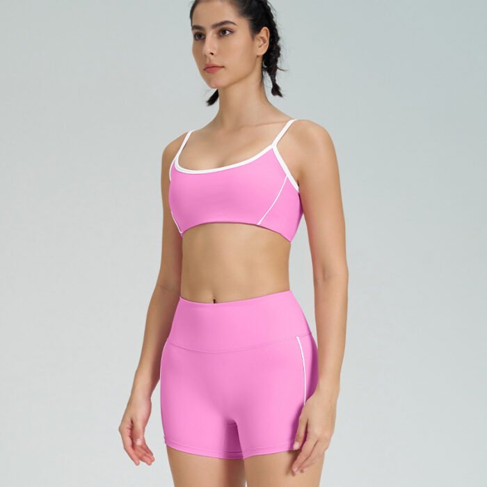 Color Patchwork Sports Bra and Bike Shorts Workout Suits H020 - Image 5