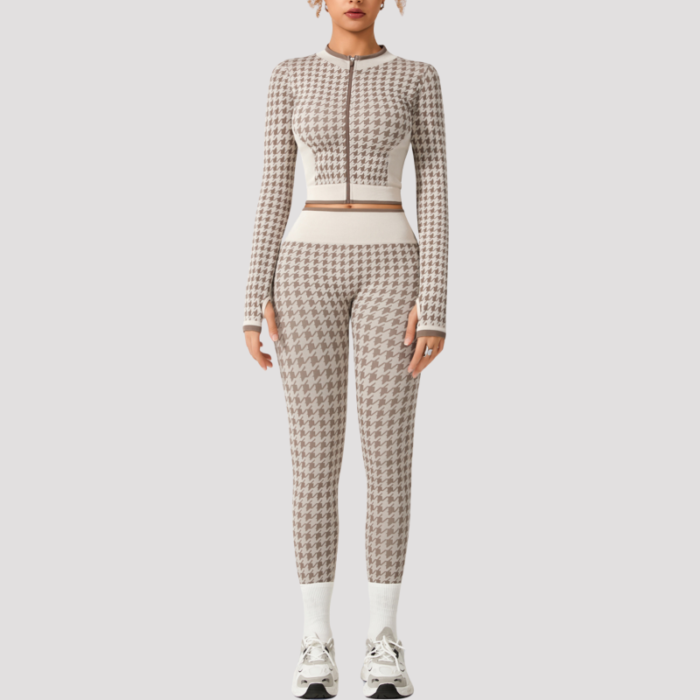 Hounds Tooth Pattern Pilate Clothes Gym Suits H025 - Image 2