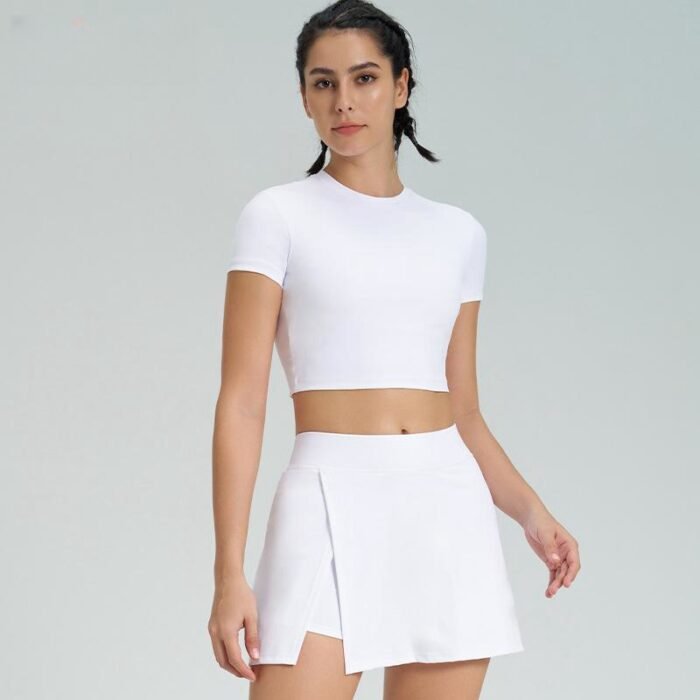 Built in short Sleeve Tops and Shorts Workout Suits H021 - Image 4