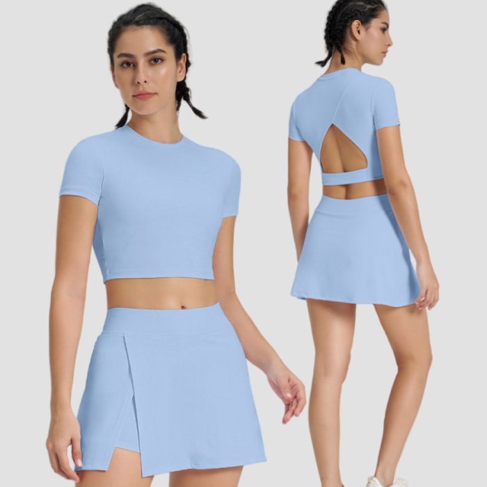 Built in short Sleeve Tops and Shorts Workout Suits H021