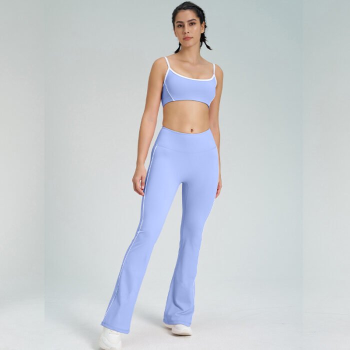 Color Patchwork Sports Bra and Flare Pants Workout Suits H019 - Image 4