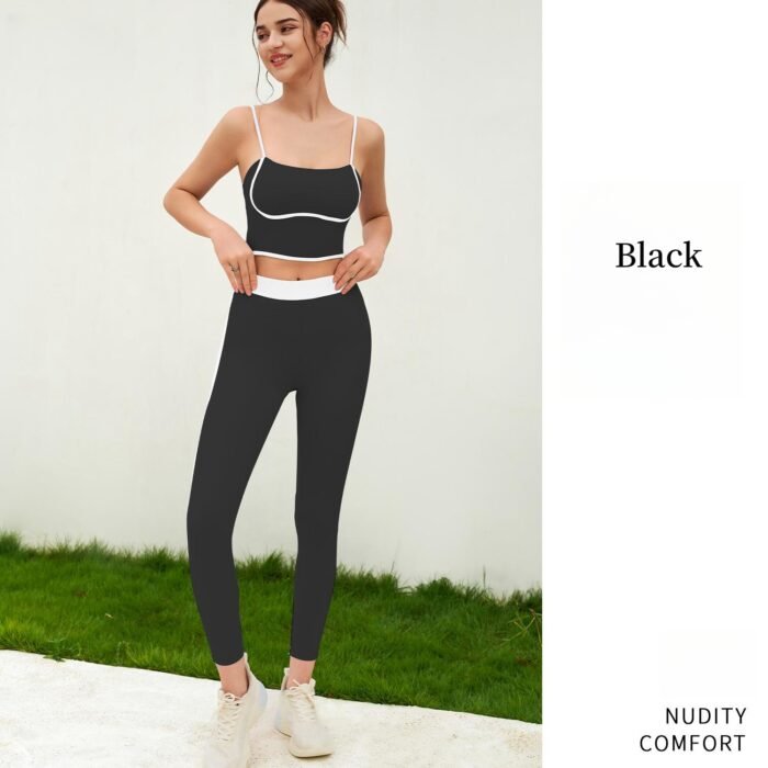 Color Patchwork Bran and Legging Gym Suits H023 - Image 3