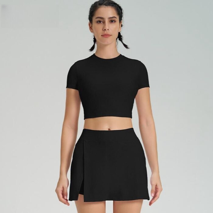 Built in short Sleeve Tops and Shorts Workout Suits H021 - Image 2