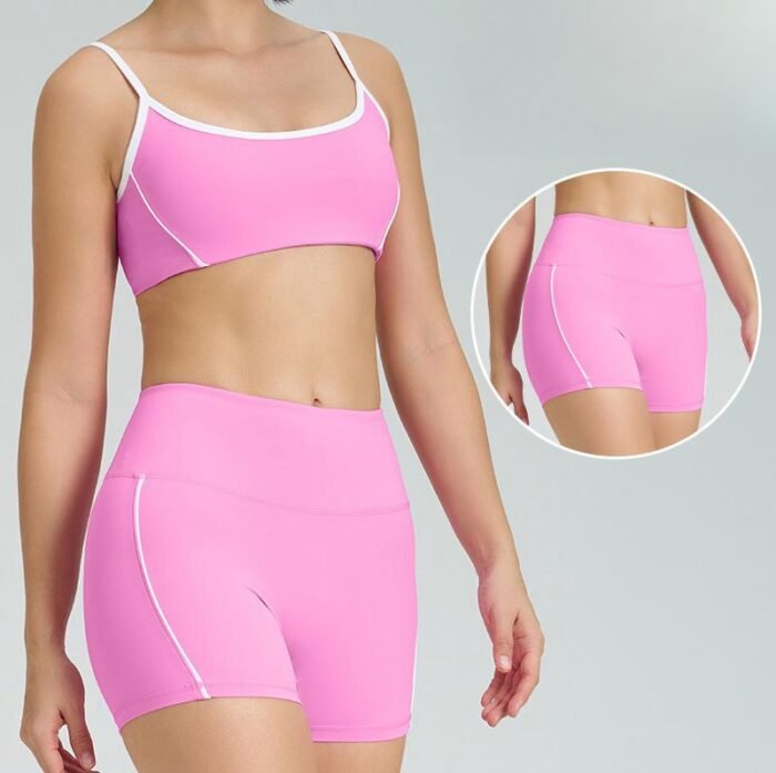Color Patchwork Sports Bra and Bike Shorts Workout Suits H020