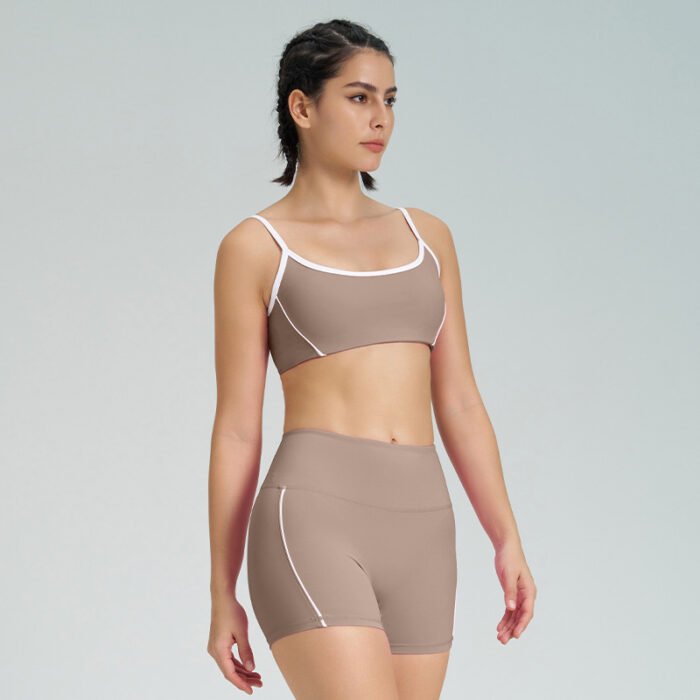 Color Patchwork Sports Bra and Bike Shorts Workout Suits H020 - Image 7