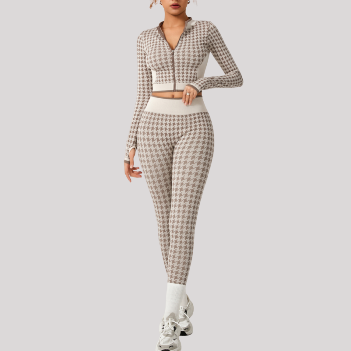Hounds Tooth Pattern Pilate Clothes Gym Suits H025 - Image 3