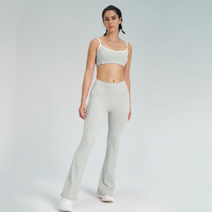 Color Patchwork Sports Bra and Flare Pants Workout Suits H019 - Image 5