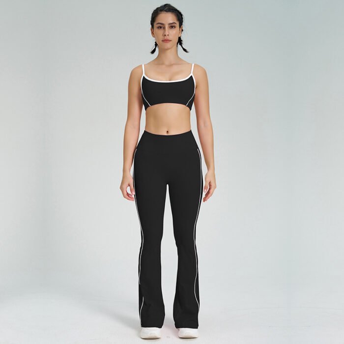 Color Patchwork Sports Bra and Flare Pants Workout Suits H019 - Image 6