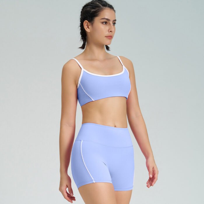 Color Patchwork Sports Bra and Bike Shorts Workout Suits H020 - Image 8