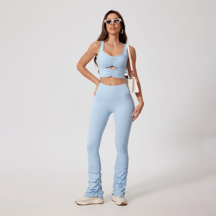 Wrinkle Sports Bra and Flare  Pants Best Yoga Wear Suits H035 - Image 5