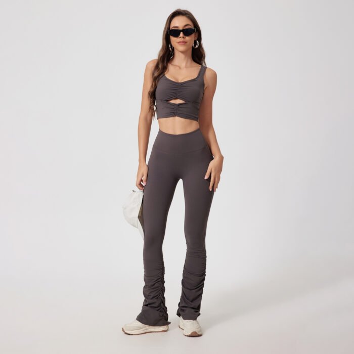 Wrinkle Sports Bra and Flare  Pants Best Yoga Wear Suits H035 - Image 2