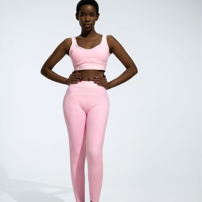 Ladies Patchwork Sports Bra and White Banding Gym Leggings Pilates Suits H045 - Image 4