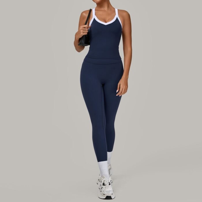 Women Deep V Collar Built In Vests and Leggings Workout Suits H042 - Image 2