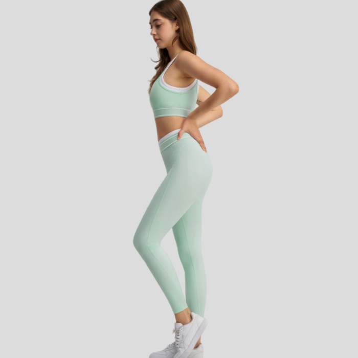 Ladies Built in Gym Bra High Waist Pockets Leggings Pilates Suits H044 - Image 4