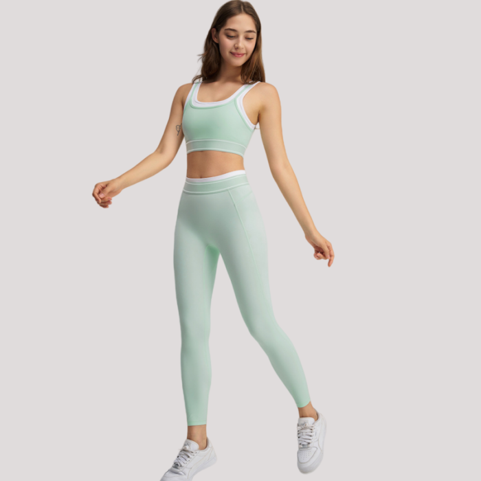 Ladies Built in Gym Bra High Waist Pockets Leggings Pilates Suits H044 - Image 3