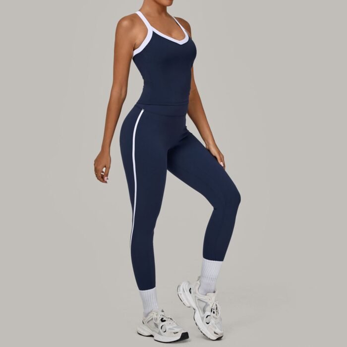Women Deep V Collar Built In Vests and Leggings Workout Suits H042 - Image 4