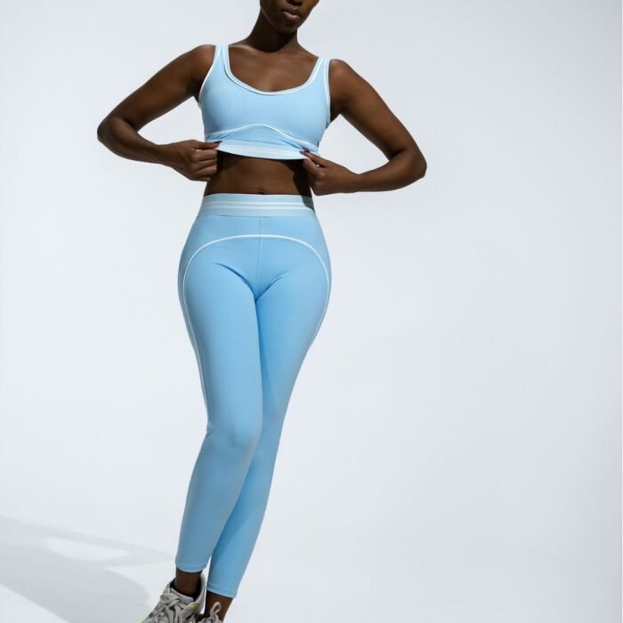 Ladies Patchwork Sports Bra and White Banding Gym Leggings Pilates Suits H045 - Image 5