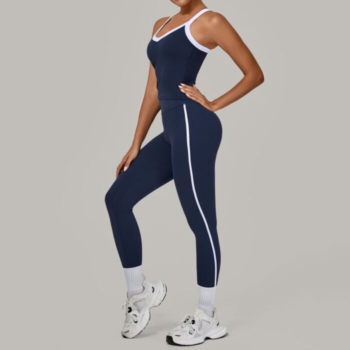 Women Deep V Collar Built In Vests and Leggings Workout Suits H042 - Image 3
