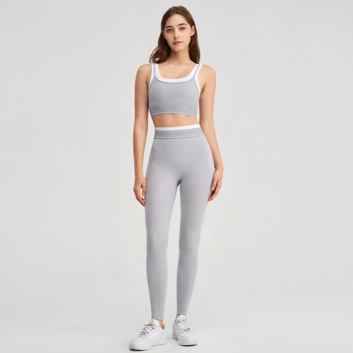 Ladies Built in Gym Bra High Waist Pockets Leggings Pilates Suits H044 - Image 7