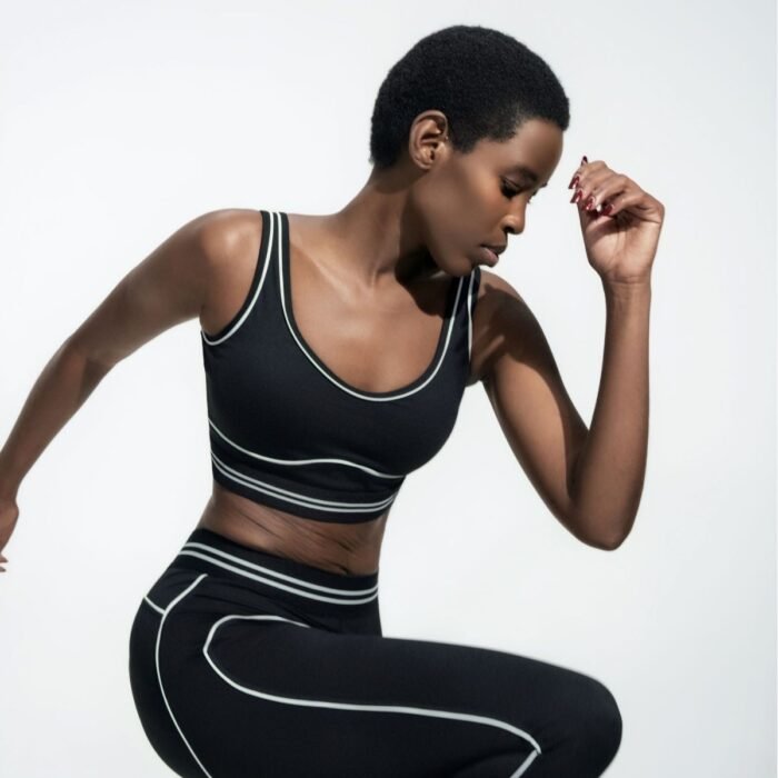 Ladies Patchwork Sports Bra and White Banding Gym Leggings Pilates Suits H045 - Image 2