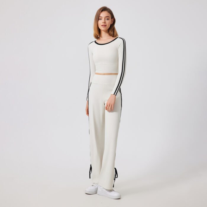 Women Stripe Long Sleeve Shirts and Flare Leggings  Pilates Suits H043 - Image 4