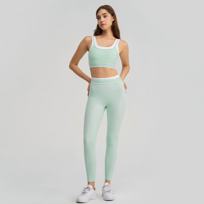 Ladies Built in Gym Bra High Waist Pockets Leggings Pilates Suits H044 - Image 2