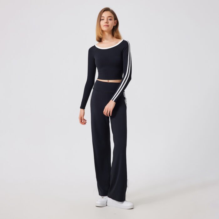 Women Stripe Long Sleeve Shirts and Flare Leggings  Pilates Suits H043 - Image 5